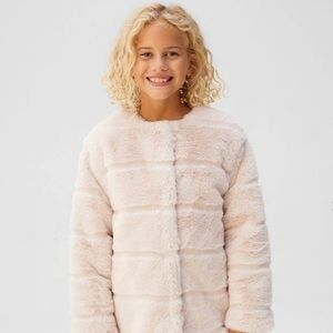 New Mango Girls Faux Fur Jacket Light Pink Size 7